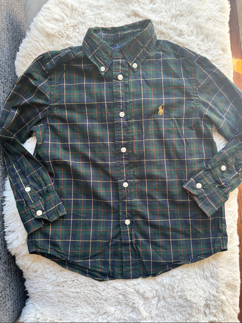 Polo by Ralph Lauren Size 5 Navy and Green Plaid Button-Down Shirt